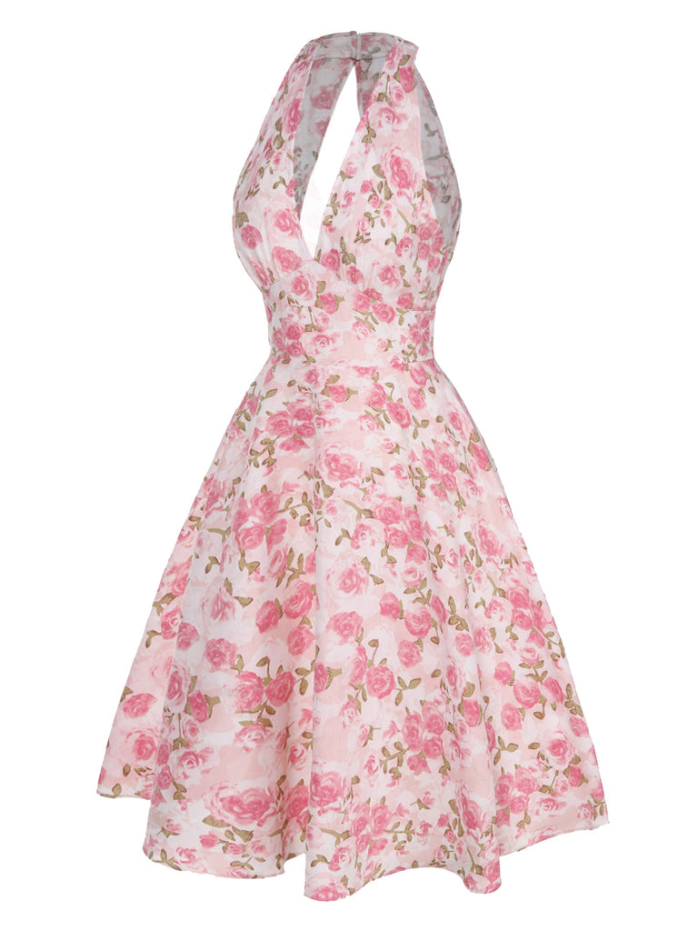 Robe Licou À Col V Imprimé Citrons Années 1950
