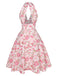Robe orange à col en V et motif fleurs des années 1950