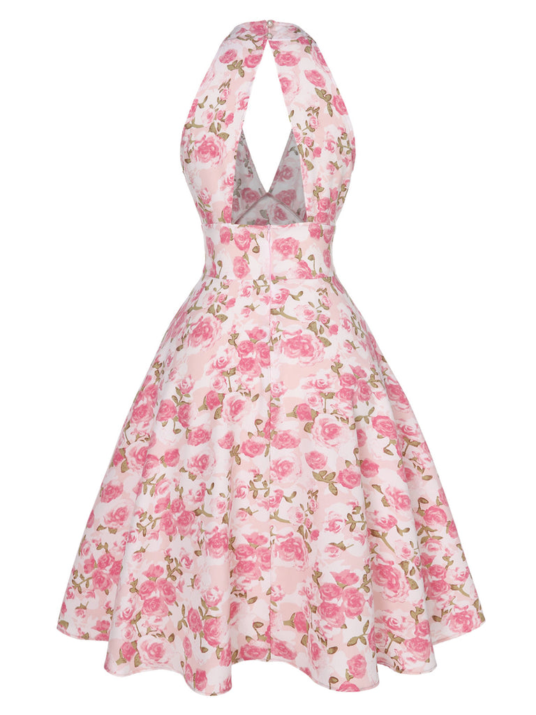Robe Licou À Col V Imprimé Citrons Années 1950