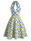 Robe Licou À Col V Imprimé Citrons Années 1950