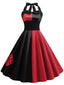 Robe dos nu à blocs de couleurs rouge et noir des années 1950