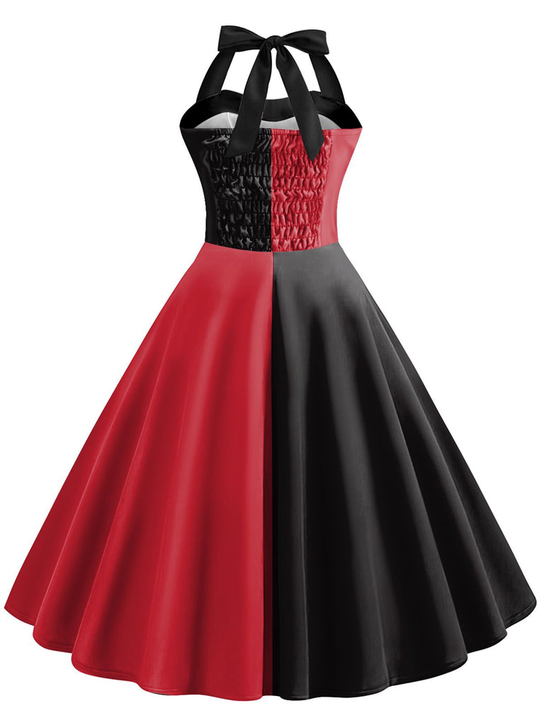 Robe dos nu à blocs de couleurs rouge et noir des années 1950