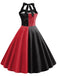 Robe dos nu à blocs de couleurs rouge et noir des années 1950