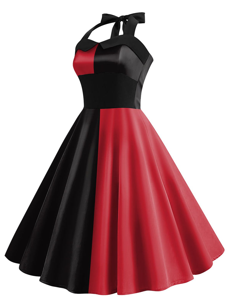 Robe dos nu à blocs de couleurs rouge et noir des années 1950