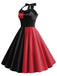 Robe dos nu à blocs de couleurs rouge et noir des années 1950