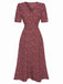 Robe à fleurs en V rouge vin des années 40 Vintage Chic