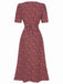 Robe à fleurs en V rouge vin des années 40 Vintage Chic