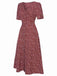 Robe à fleurs en V rouge vin des années 40 Vintage Chic