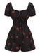 Combishort noire à manches bouffantes framboise des années 1950