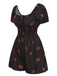 Combishort noire à manches bouffantes framboise des années 1950