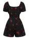 Combishort noire à manches bouffantes framboise des années 1950