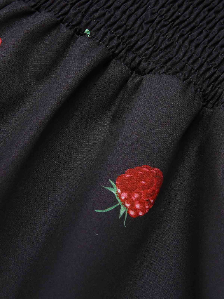 Combishort noire à manches bouffantes framboise des années 1950