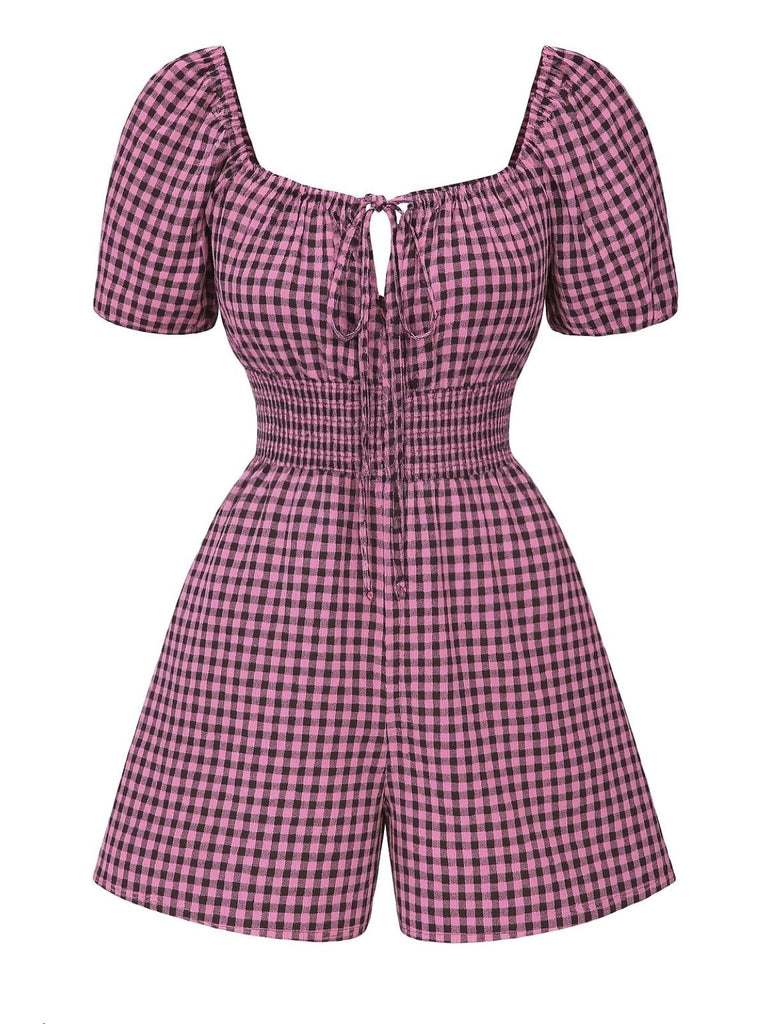 Combishort noire à manches bouffantes framboise des années 1950