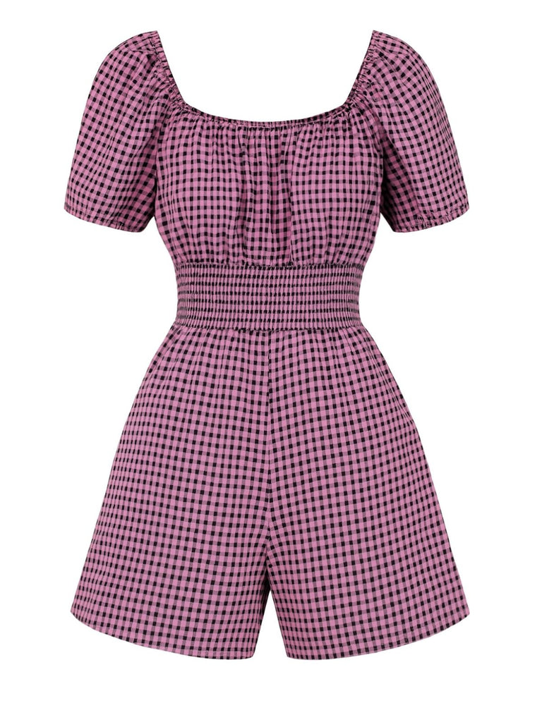 Combishort noire à manches bouffantes framboise des années 1950