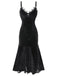 Robe noire à bretelles spaghetti croisées en dentelle des années 40