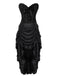 2PCS Corset Dentelle Hors Épaule et Jupe Plissée Ourlet Haut et Bas Steampunk Gothique