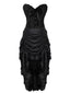 2PCS Corset Dentelle Hors Épaule et Jupe Plissée Ourlet Haut et Bas Steampunk Gothique