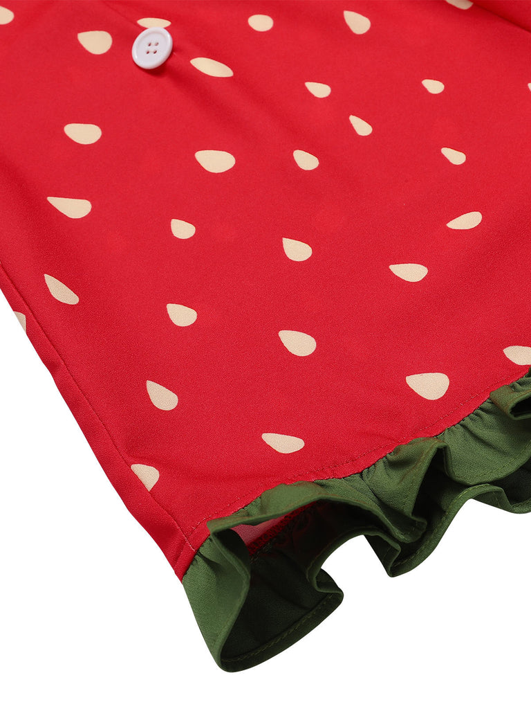 [Pré-vente] Combishort rouge à bretelles volantées fraise des années 1950