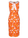 Robe sans manches à fleurs orange des années 1930 avec col noué