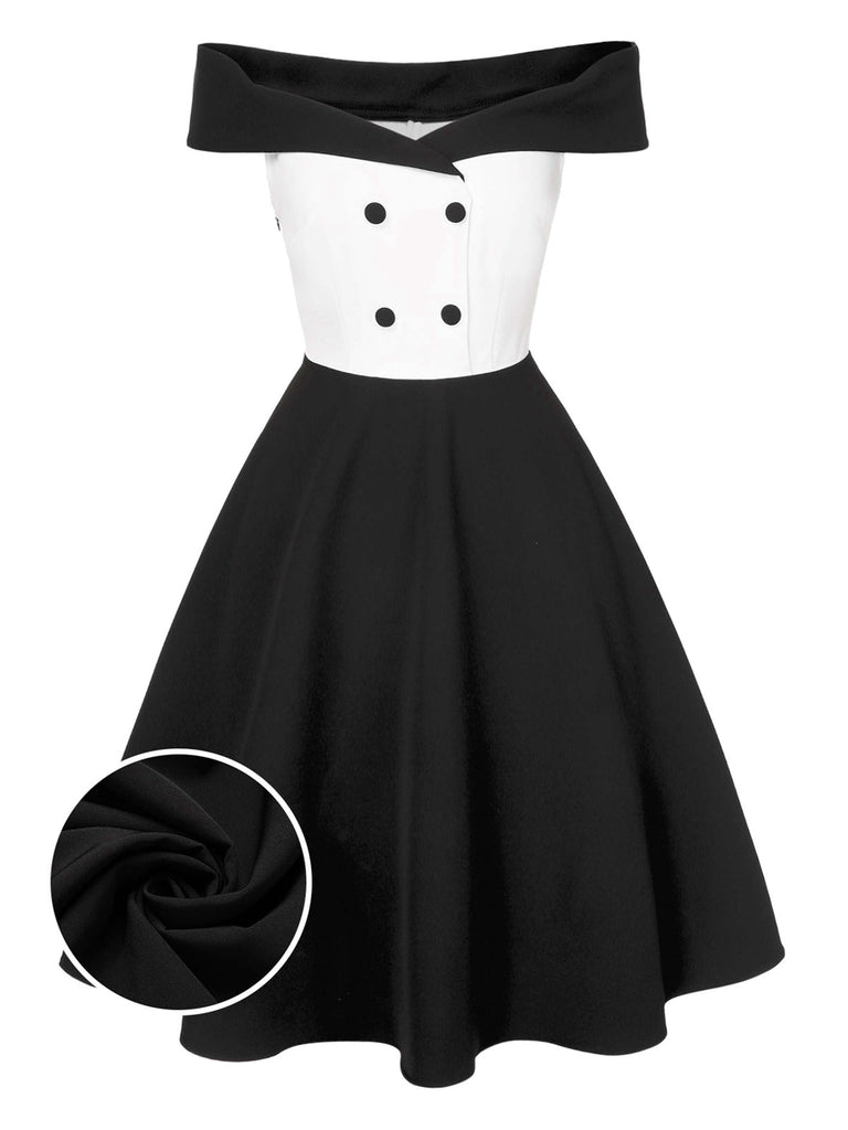 [Pré-vente] Robe patchwork noire à épaules dénudées des années 1950