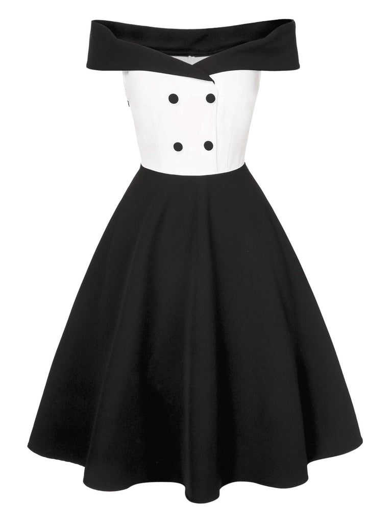 [Pré-vente] Robe patchwork noire à épaules dénudées des années 1950