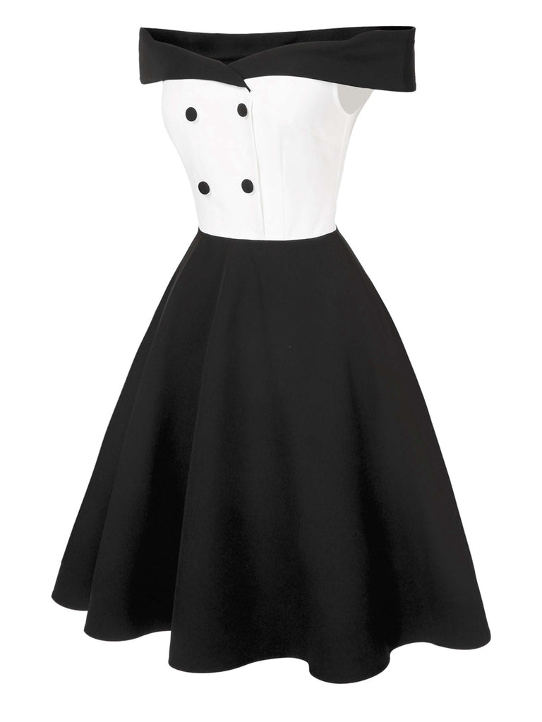 [Pré-vente] Robe patchwork noire à épaules dénudées des années 1950