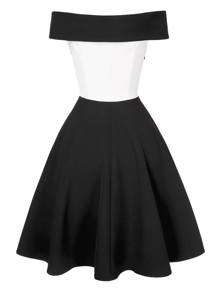 [Pré-vente] Robe patchwork noire à épaules dénudées des années 1950
