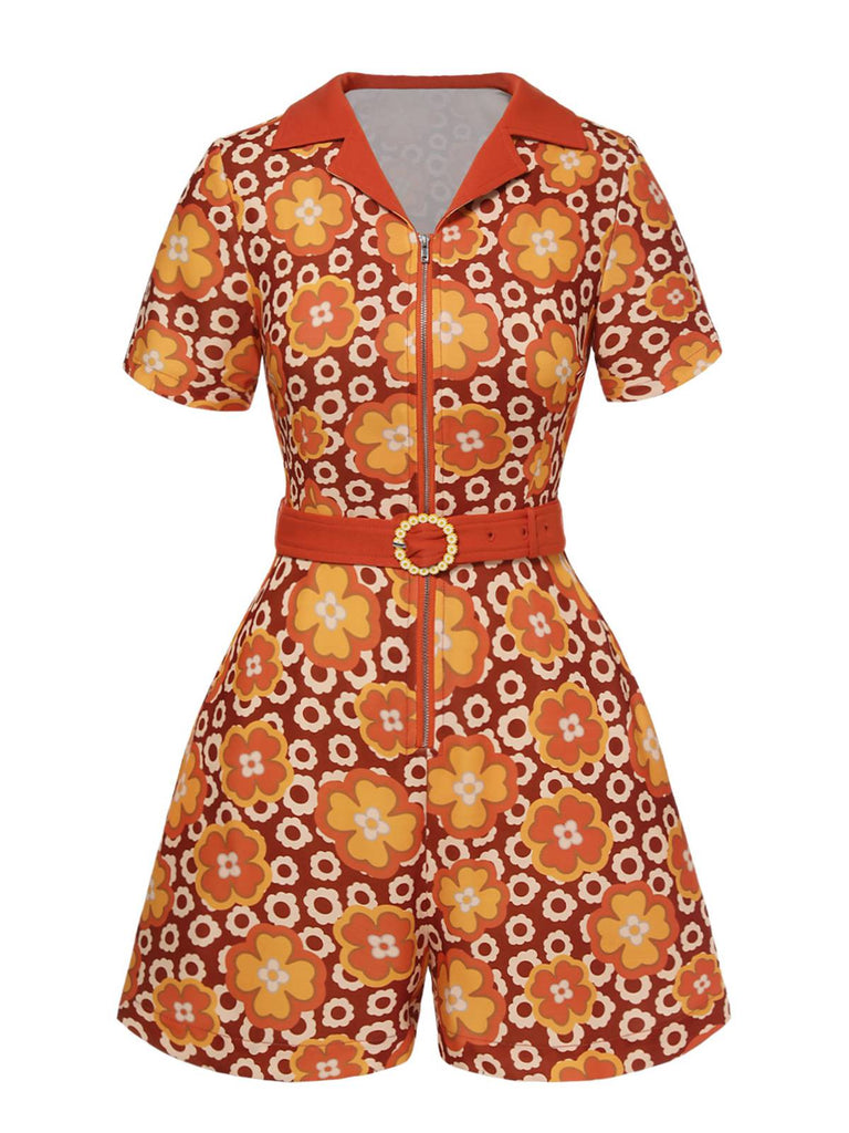 [Pré-vente] Combishort à revers fleurie orange des années 1960