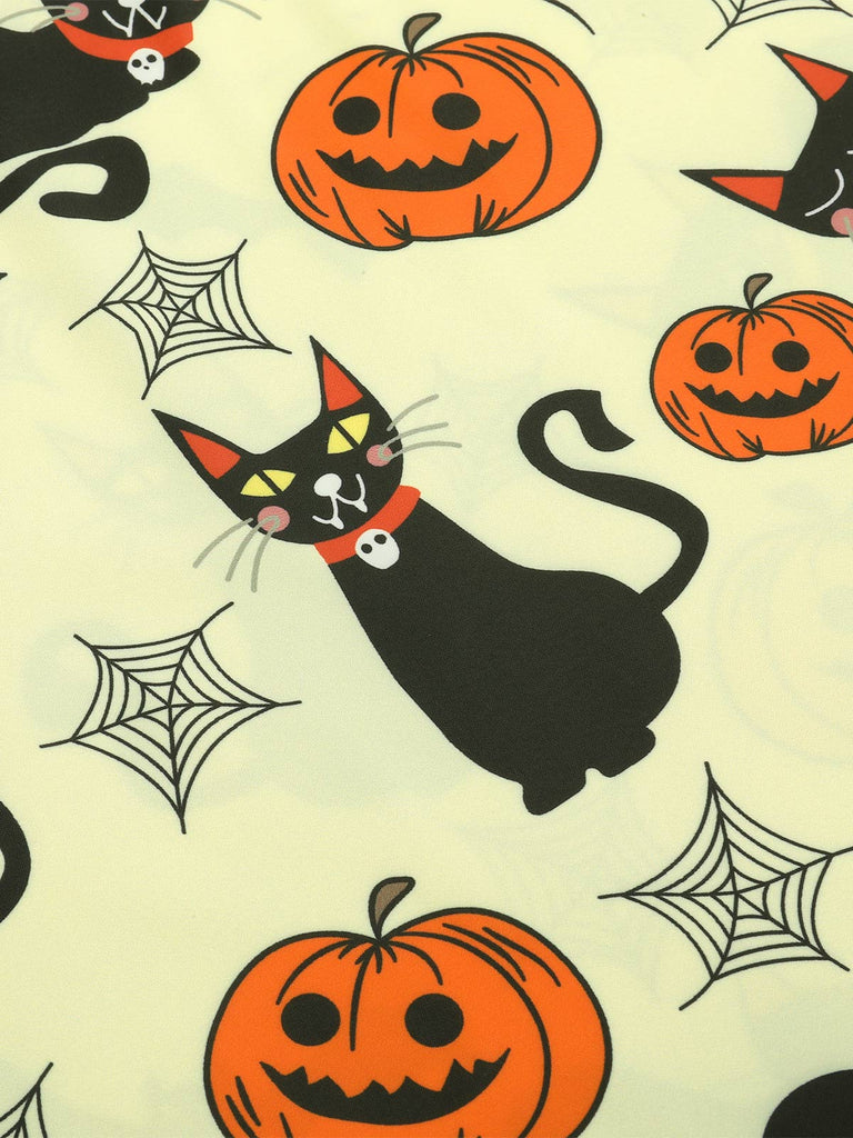 Robe jaune à revers avec nœud pour Halloween des années 1950