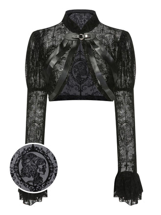 Haut noir boucle gothique en dentelle pour Halloween des années 1960