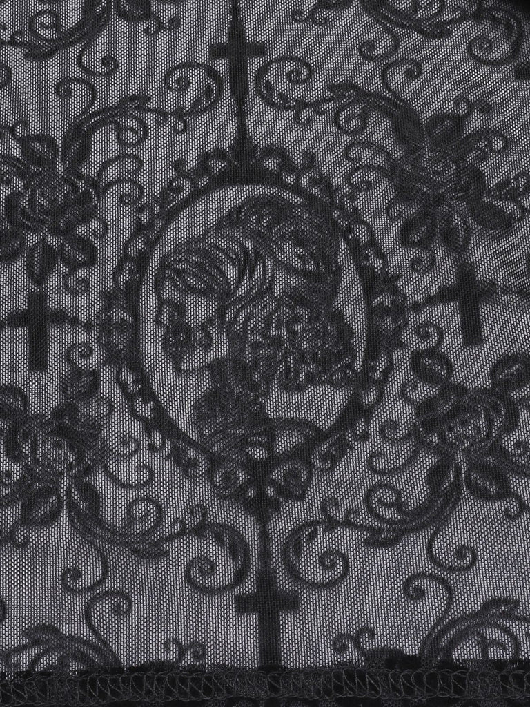 Haut noir boucle gothique en dentelle pour Halloween des années 1960