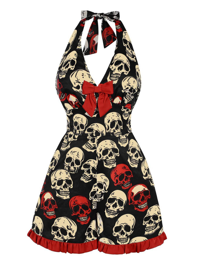 [Pré-vente] Combishort noire à col licou avec tête de mort des années 1960