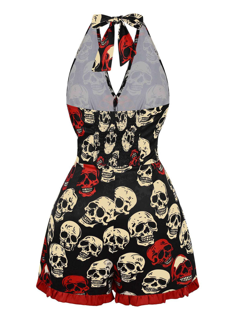 [Pré-vente] Combishort noire à col licou avec tête de mort des années 1960