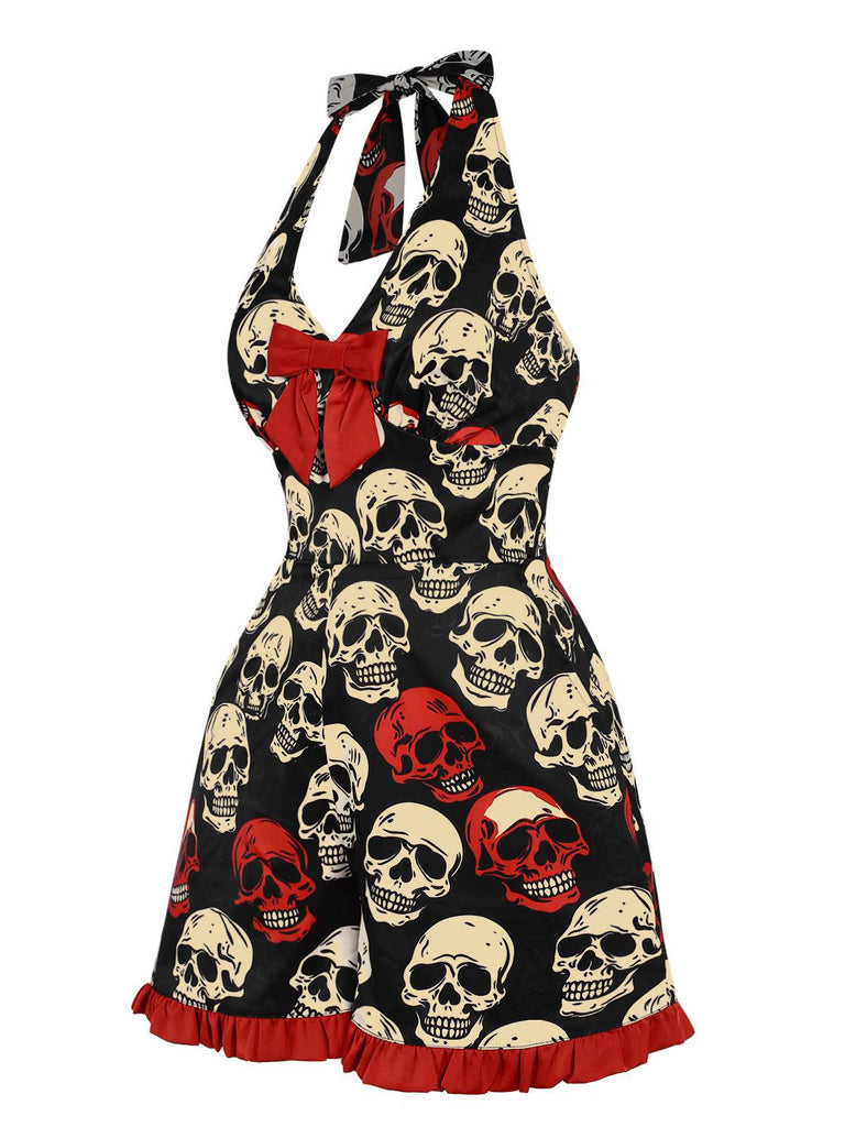 [Pré-vente] Combishort noire à col licou avec tête de mort des années 1960