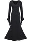 Robe sirène noire manches chauve-souris des années 1930