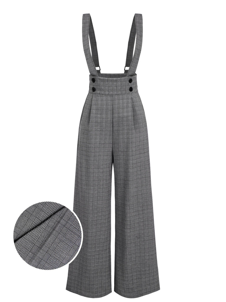 Pantalon salopette boutonné à carreaux Glen vert des années 40