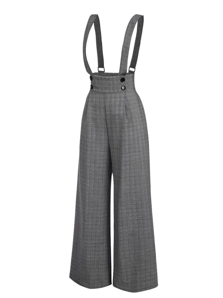 Pantalon salopette boutonné à carreaux Glen vert des années 40