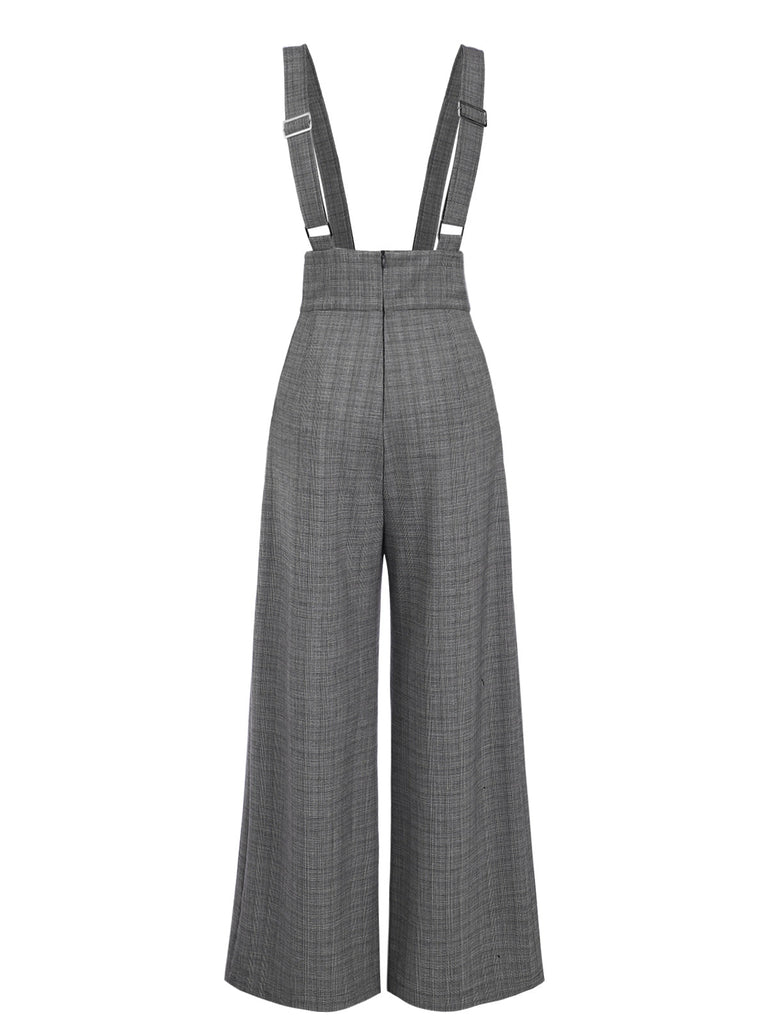 Pantalon salopette boutonné à carreaux Glen vert des années 40