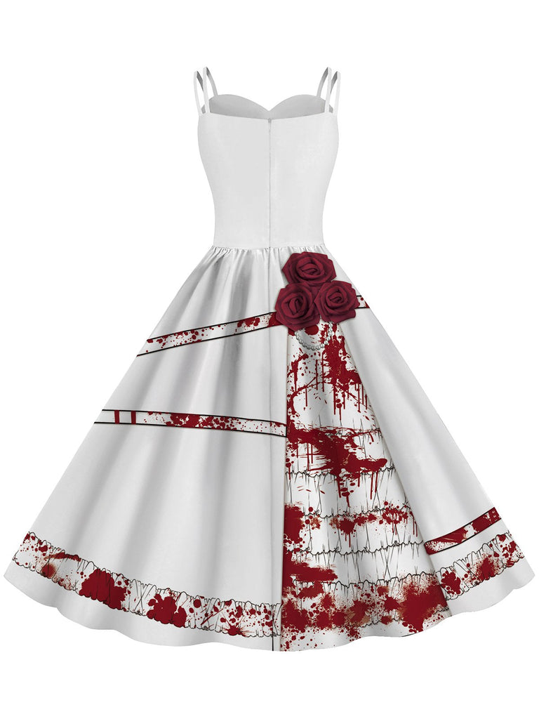 Robe d'Halloween doubles bretelles et roses sanglantes des années 1950