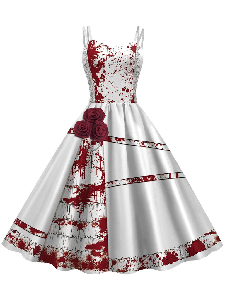 Robe d'Halloween doubles bretelles et roses sanglantes des années 1950