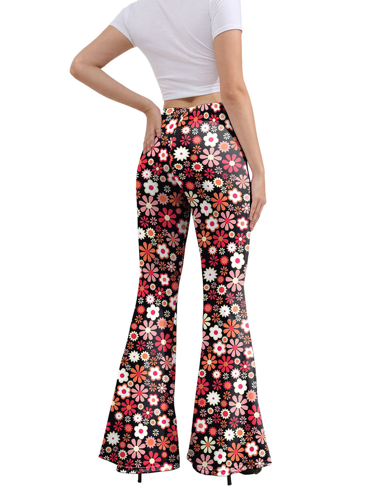 Pantalon évasé à fleurs taille haute années 1960