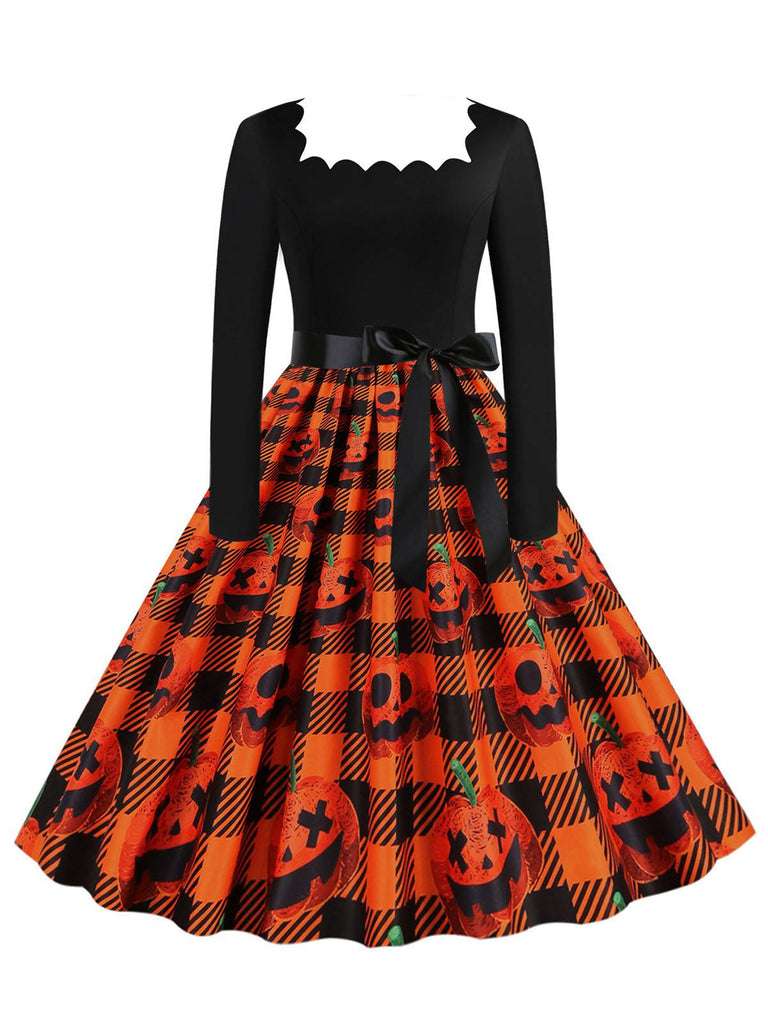 Robe patchwork à manches longues pour Halloween des années 1950