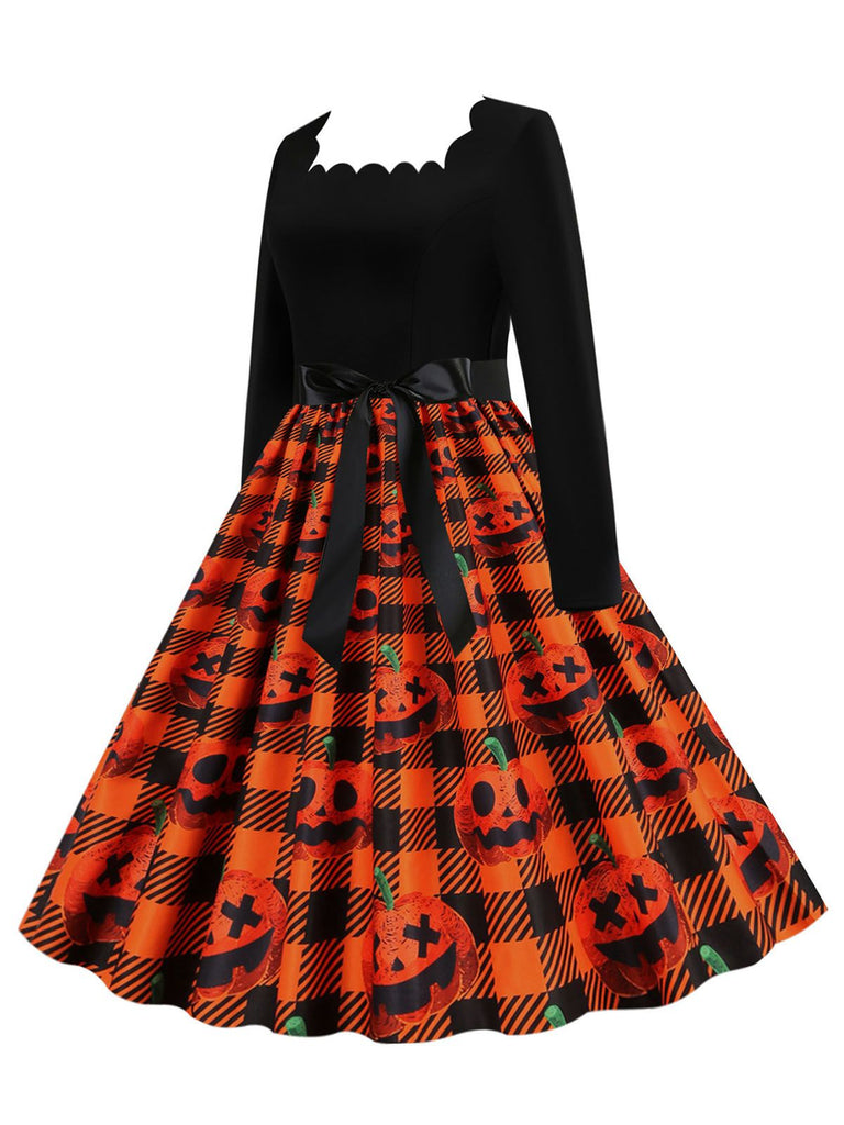 Robe patchwork à manches longues pour Halloween des années 1950