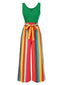 Combinaison en tricot à rayures verte des années 1950 avec ceinture