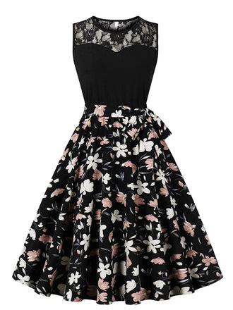 Robe sans manches en patchwork de dentelle à fleurs de cerisier des années 1950