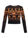 Pull court noir motif chauve-souris et tête de mort Halloween années 1970