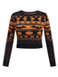 Pull court noir motif chauve-souris et tête de mort Halloween années 1970