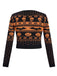 Pull court noir motif chauve-souris et tête de mort Halloween années 1970