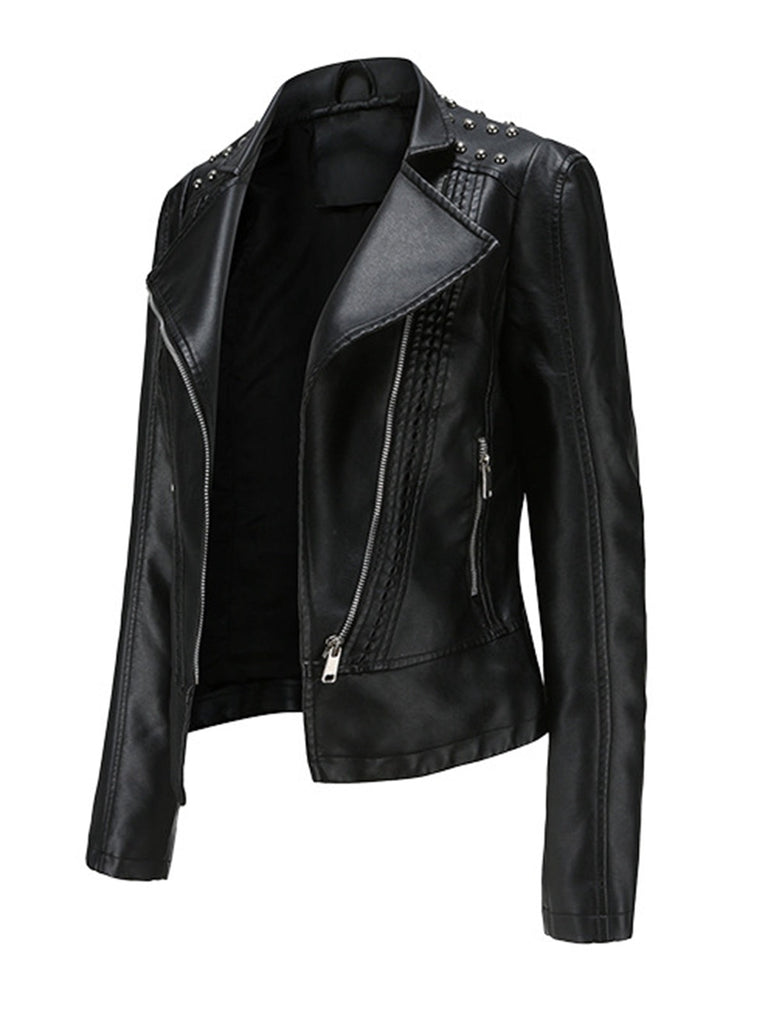 Veste en cuir à revers rouge solide des années 1980