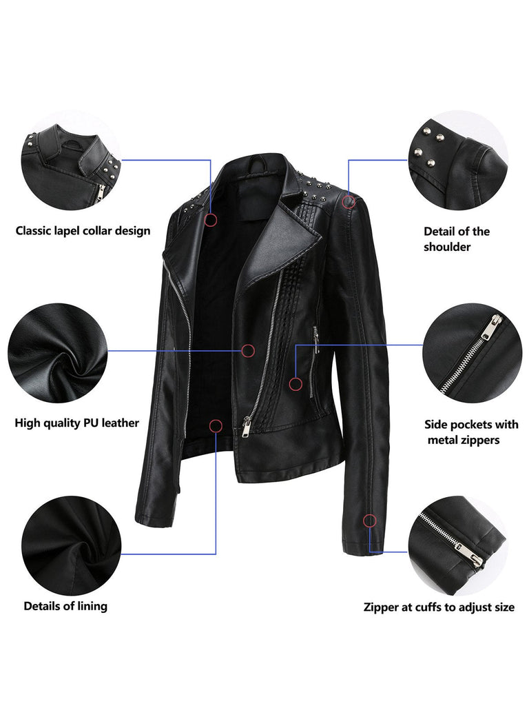 Veste en cuir à revers rouge solide des années 1980